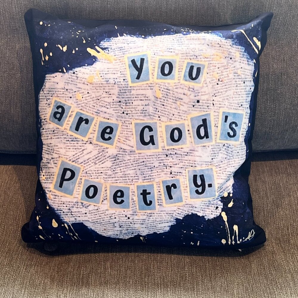 Accent Pillow One-of-a-Kind 14x14 inches Blue, white, gold